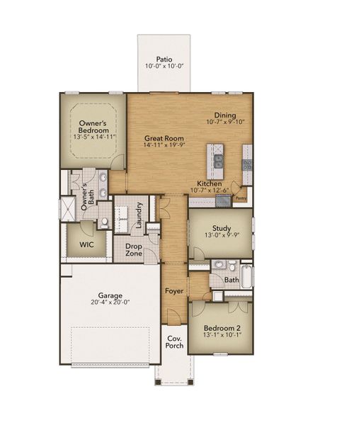 2D floor plan layout for the The Cherry Grove by Chesapeake Homes in The Willows, Loris, SC (Image 4).