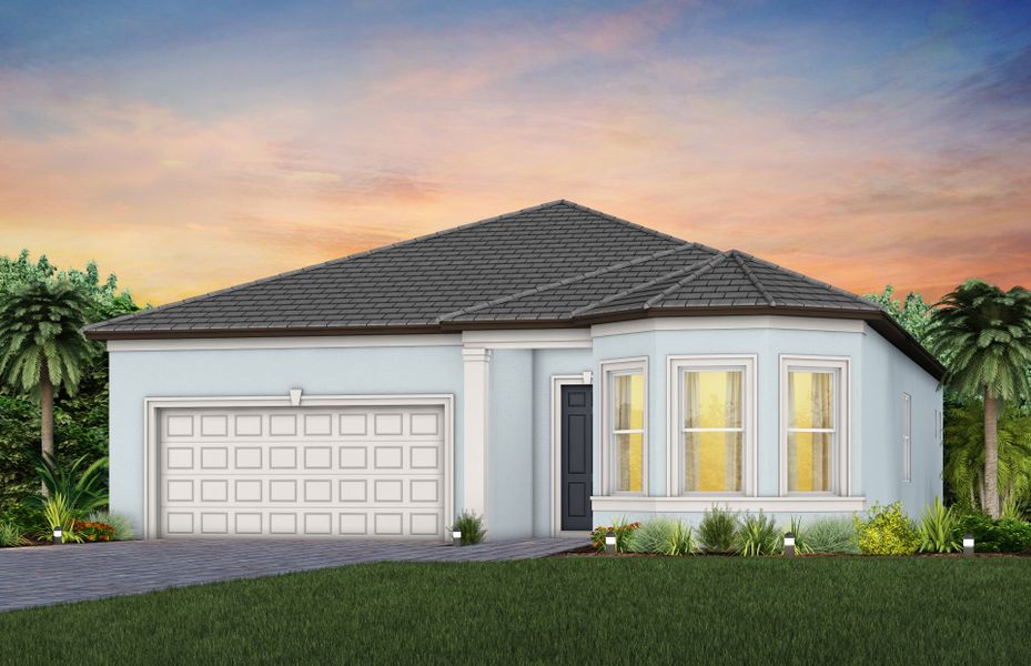 Representative exterior photo of a completed home built from the Prestige by Del Webb in Del Webb Explore North River Ranch, Parrish, FL (Image 16). Representative exterior photo of a completed home built from the Prestige by Del Webb in Del Webb Explore North River Ranch, Parrish, FL (Image 16).