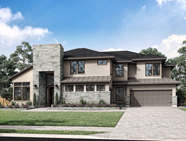 Representative exterior photo of a completed home built from the Trieste by Tri Pointe Homes in Dunham Pointe, Cypress, TX (Image 24).