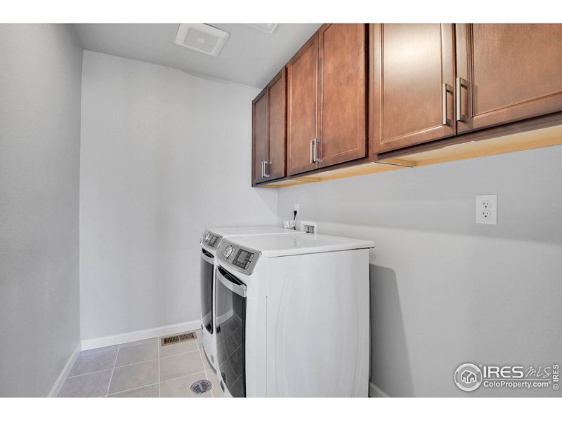 Upstairs laundry room with built-in cabinets, New W/D included