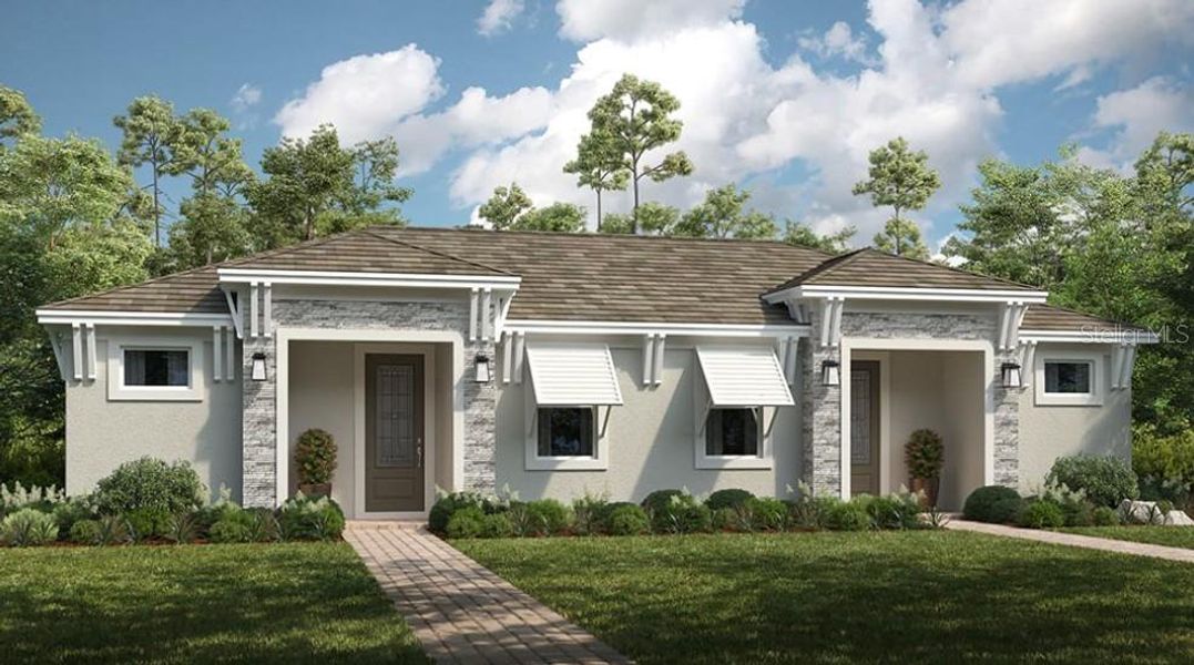 Front exterior of a new home in Esplanade at Azario Lakewood Ranch, Bradenton, FL, highlighting curb appeal (Image 1).