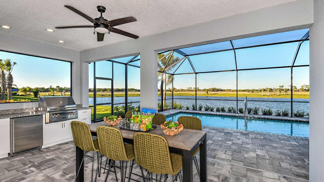 Exterior details and patio area of a home in Windward Real Estate and Homes for Sale in Sarasota, FL - Neal Communities, Lakewood Ranch (Image 3).