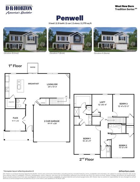 2D floor plan layout for the Penwell by D.R. Horton in West New Bern, New Bern, NC (Image 3).