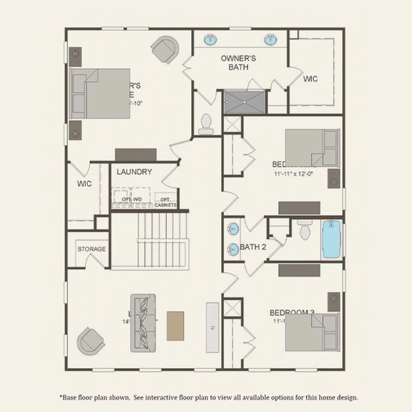 2D floor plan layout for the Primrose by Pulte Homes in Long Savanna, Charleston, SC (Image 4).