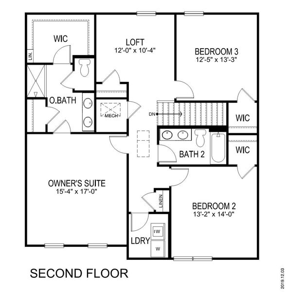 2D floor plan layout of this home in Treemont Commons, Wellford, SC (Image 6).