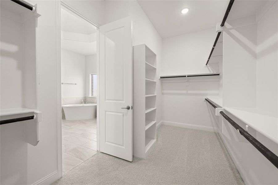 Spacious closet featuring light carpet Spacious closet featuring light carpet