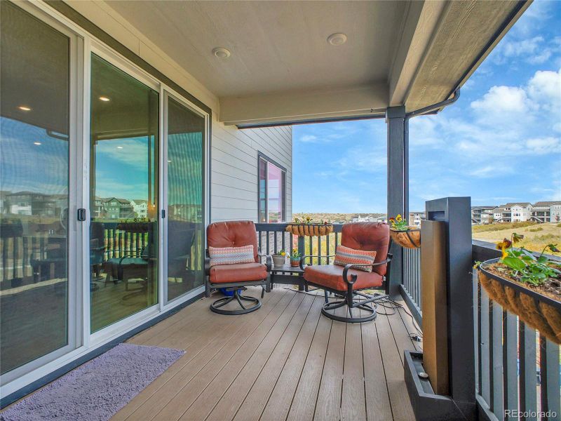 Exterior details and patio area of a home in Wild Oak at The Canyons, Castle Pines (Image 19). Exterior details and patio area of a home in Wild Oak at The Canyons, Castle Pines (Image 19).