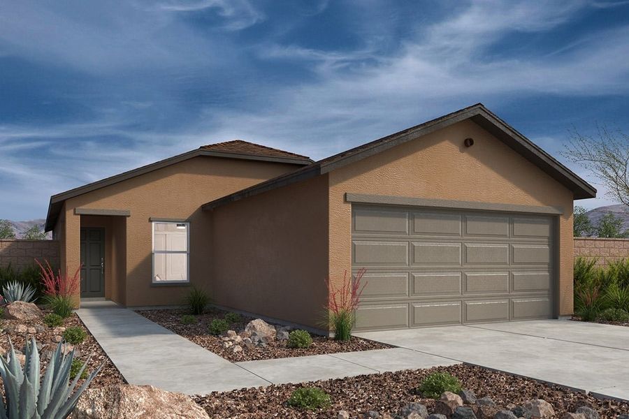 Front exterior of a new home in Saguaro Haven, Tucson, AZ, highlighting curb appeal (Image 1).