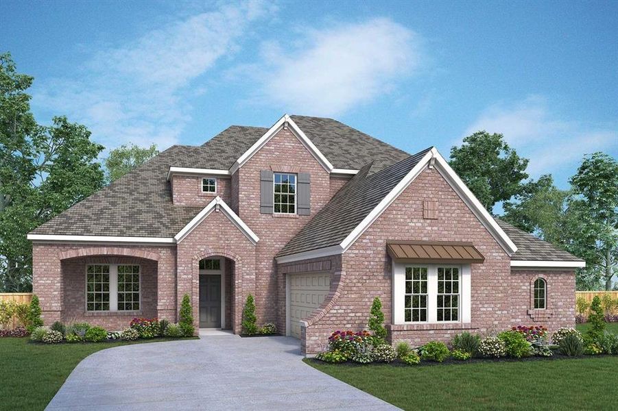 Front exterior of a new home in South Pointe Manor Series, Mansfield, TX, highlighting curb appeal (Image 1).