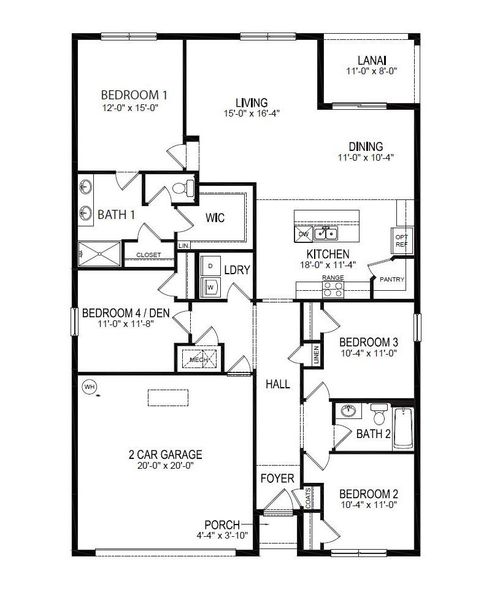 2D floor plan layout for the Cali by D.R. Horton in Crossroads at Kelly Park, Apopka, FL (Image 3).