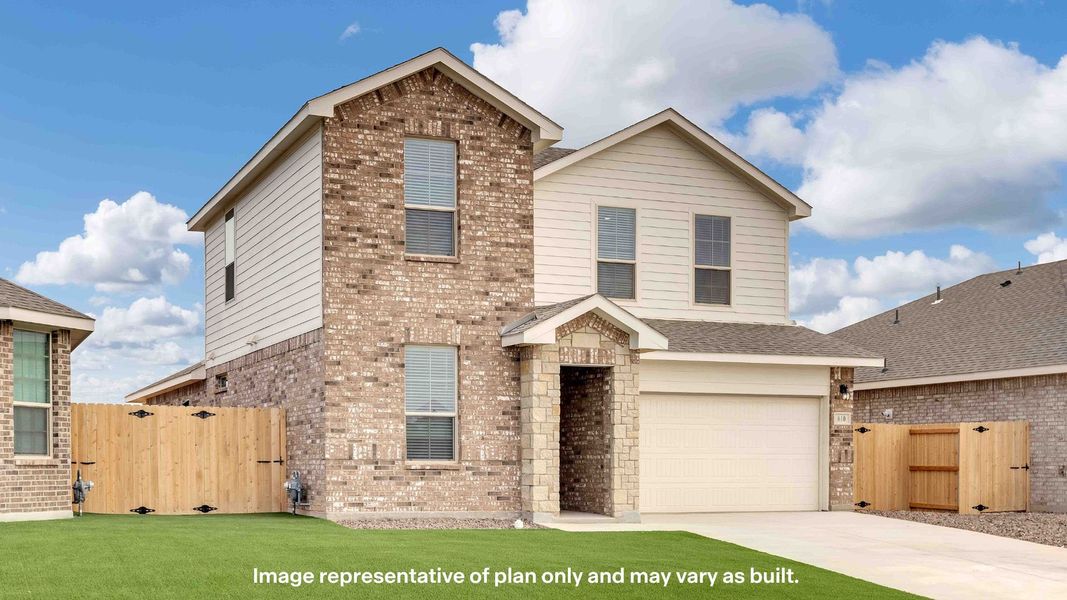 Front exterior of a new home in Homestead at Parks Bell Ranch, Odessa, TX, highlighting curb appeal (Image 12). Front exterior of a new home in Homestead at Parks Bell Ranch, Odessa, TX, highlighting curb appeal (Image 12).