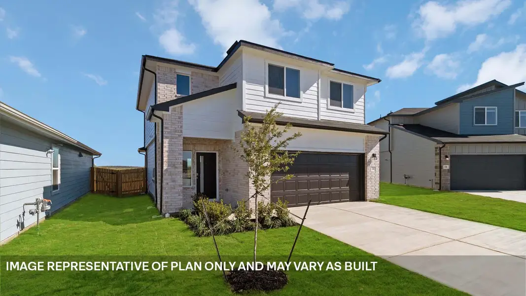 Front exterior of a new home in Southgrove, Kyle, TX, highlighting curb appeal (Image 5).