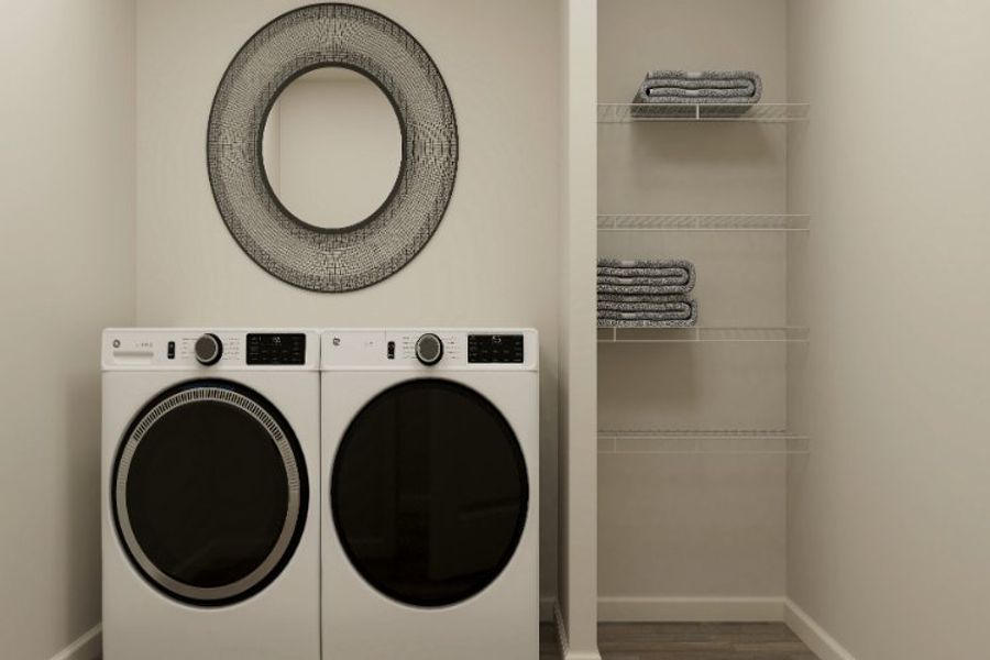 A white washer and dryer. A white washer and dryer.