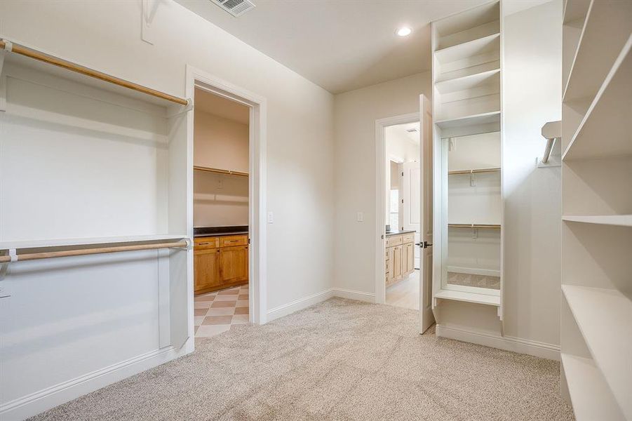 Spacious closet with light carpet Spacious closet with light carpet