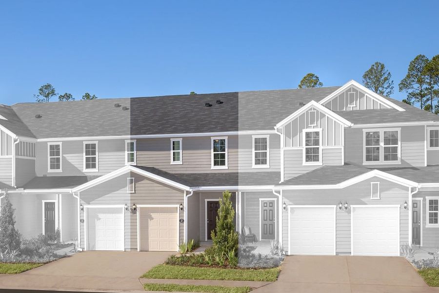 Front exterior of a new home in Orchard Park Townhomes, St. Augustine, FL, highlighting curb appeal (Image 1).