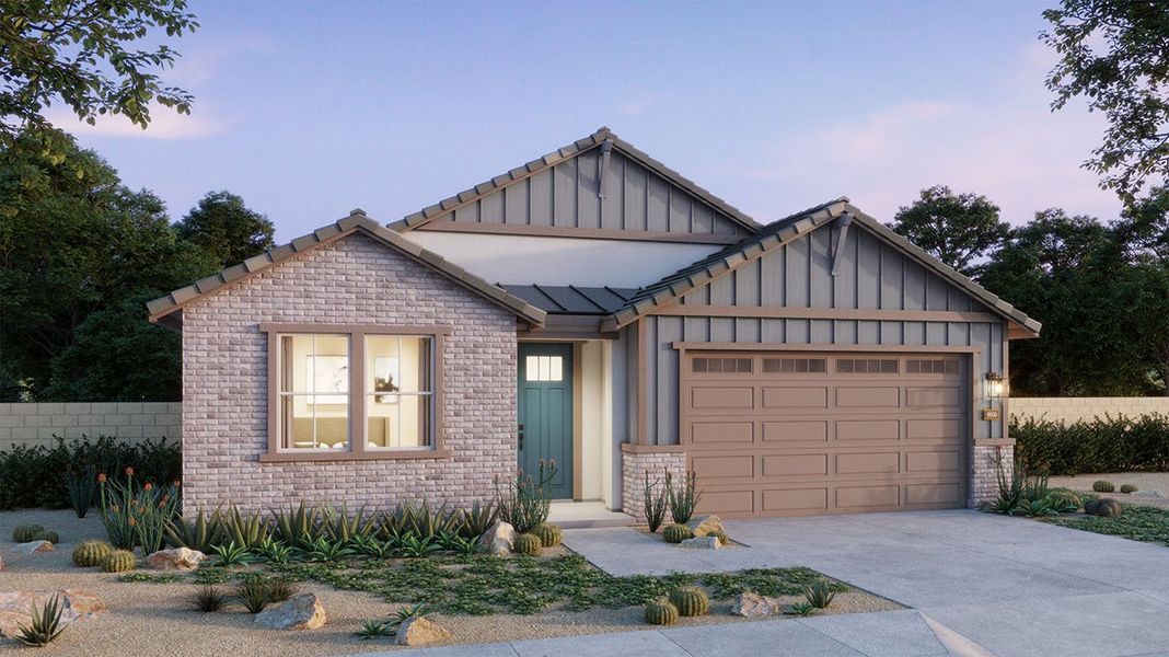 Representative exterior photo of a completed home built from the 4003 by Risewell Homes in Teravalis, Buckeye, AZ (Image 2). Representative exterior photo of a completed home built from the 4003 by Risewell Homes in Teravalis, Buckeye, AZ (Image 2).