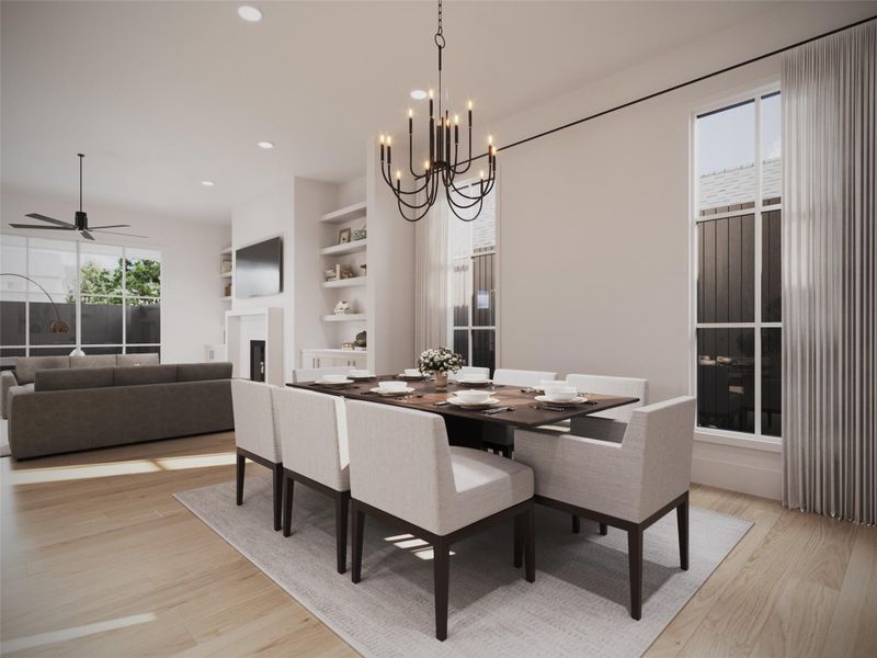 Large Formal Dining Room with a wonderful open floor plan. This is an Artists Rendering - Selections and Finishes are subject to change at any time during construction. Large Formal Dining Room with a wonderful open floor plan. This is an Artists Rendering - Selections and Finishes are subject to change at any time during construction.