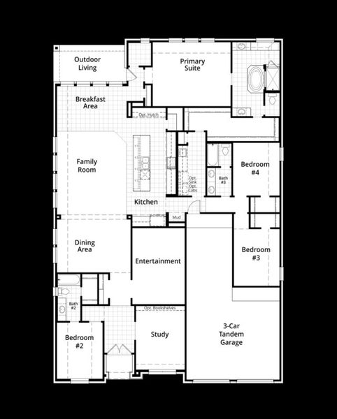 2D floor plan layout for the 215 by Highland Homes in Legacy, League City, TX (Image 4).