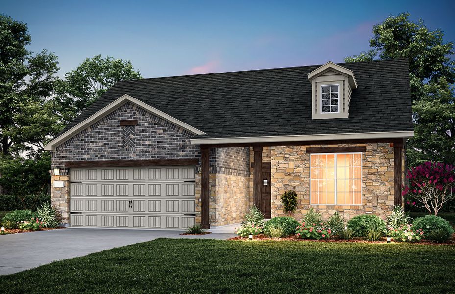 The Emory, a one-story home with 2-car garage, shown with Home Exterior 36