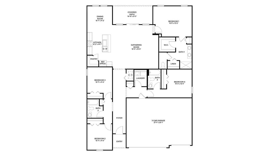 2D floor plan layout for the Madison+ by D.R. Horton in The Arbors, Jacksonville, FL (Image 3).