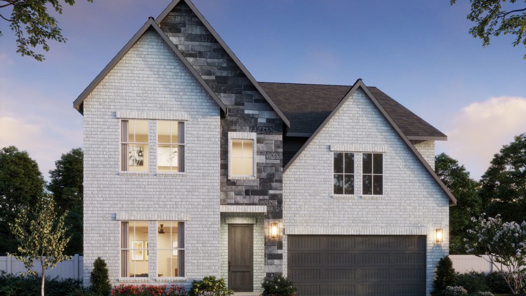 Representative exterior photo of a completed home built from the Tristan by Normandy Homes in Painted Tree - Woodland West, McKinney, TX (Image 4). Representative exterior photo of a completed home built from the Tristan by Normandy Homes in Painted Tree - Woodland West, McKinney, TX (Image 4).