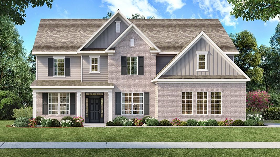 Representative exterior photo of a completed home built from the EDINBURGH by D.R. Horton in Thalley Creek Estates, Cumming, GA (Image 1). Representative exterior photo of a completed home built from the EDINBURGH by D.R. Horton in Thalley Creek Estates, Cumming, GA (Image 1).