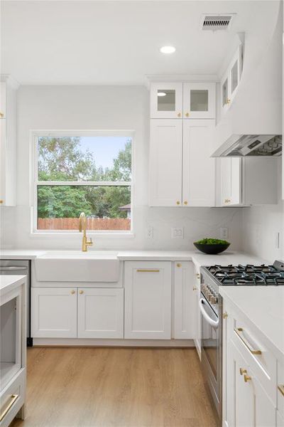 Farmhouse sink overlooking the back yard