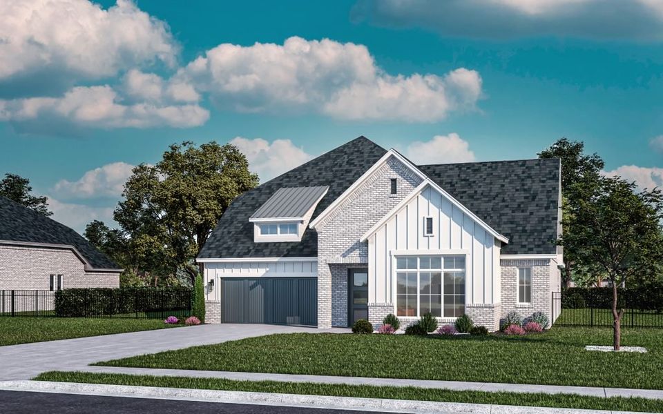 Representative exterior photo of a completed home built from the Aspen by Stonefield Homes in Rio Vista at Kelly Ranch, Aledo, TX (Image 30). Representative exterior photo of a completed home built from the Aspen by Stonefield Homes in Rio Vista at Kelly Ranch, Aledo, TX (Image 30).