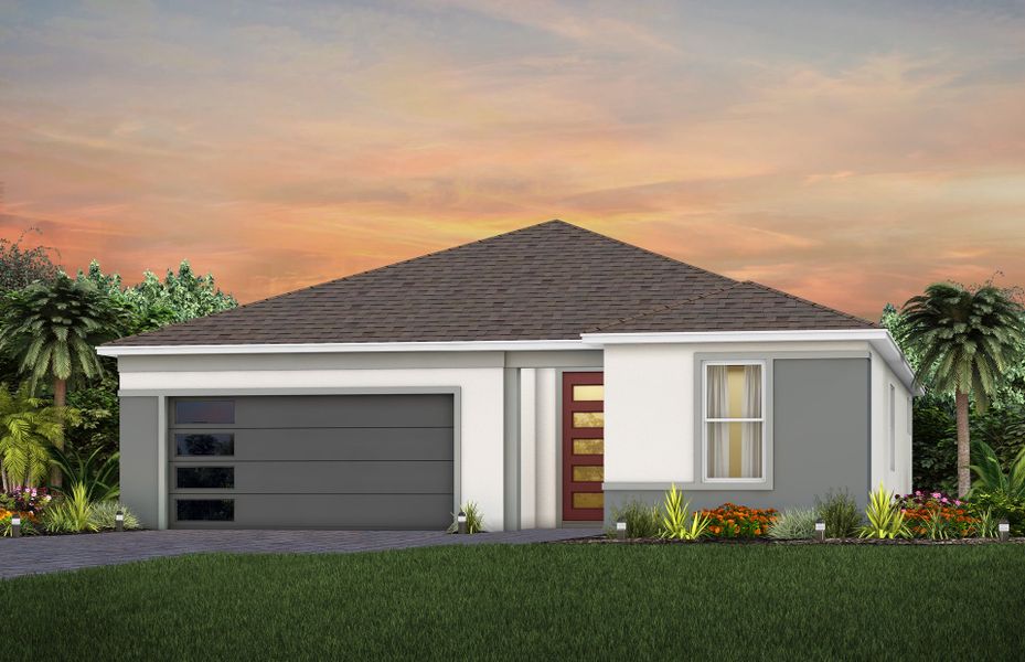 Representative exterior photo of a completed home built from the Prestige by Del Webb in Del Webb Oasis, Winter Garden, FL (Image 18). Representative exterior photo of a completed home built from the Prestige by Del Webb in Del Webb Oasis, Winter Garden, FL (Image 18).