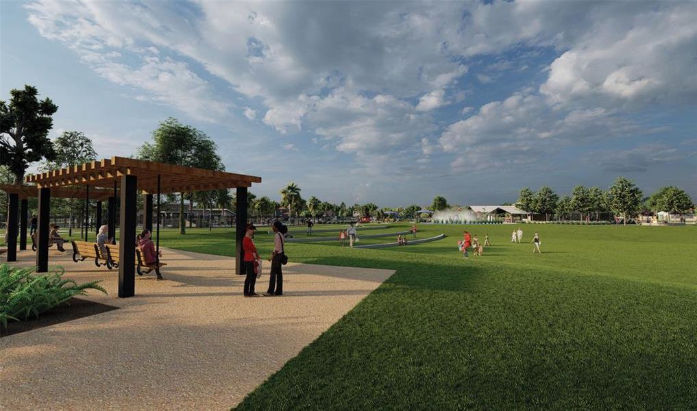 Coming soon: Park - Benches are the perfect spot to relax while keeping an eye on the kids playing in the lawn.