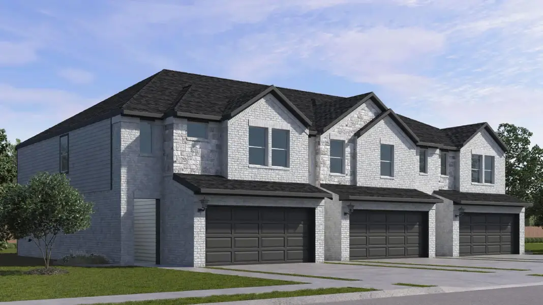 Representative exterior photo of a completed home built from the Arlo by D.R. Horton in Alexander Townhomes, Pearland, TX (Image 1). Representative exterior photo of a completed home built from the Arlo by D.R. Horton in Alexander Townhomes, Pearland, TX (Image 1).
