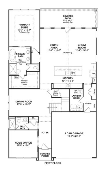 2D floor plan layout for the Santa Fe by K. Hovnanian® Homes in North Sky, Celina, TX (Image 3). 2D floor plan layout for the Santa Fe by K. Hovnanian® Homes in North Sky, Celina, TX (Image 3).