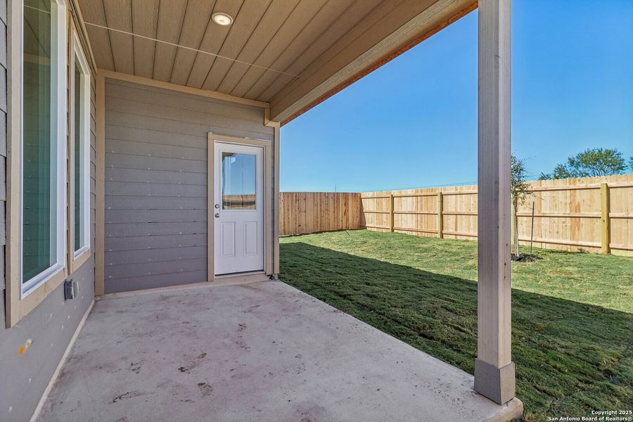 Exterior details and patio area of a home in Summerlin: Eventide Collection, San Antonio (Image 29).
