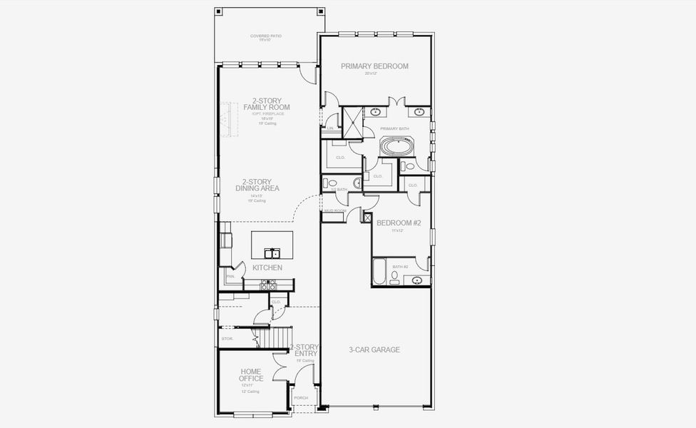 2D floor plan layout for the 2999W by Perry Homes in Legacy 50', League City, TX (Image 3). 2D floor plan layout for the 2999W by Perry Homes in Legacy 50', League City, TX (Image 3).