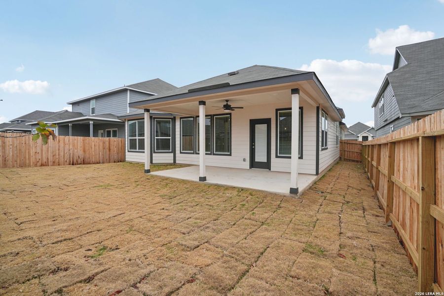 Exterior details and patio area of a home in Estancia Ranch - Classic Series, San Antonio (Image 25).