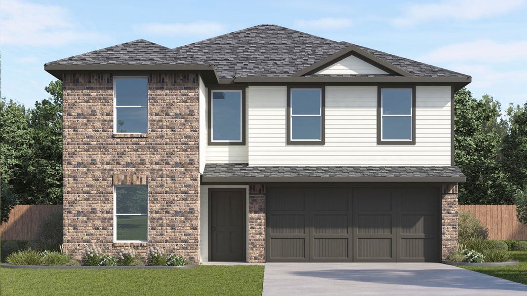 Representative exterior photo of a completed home built from the Dawson by D.R. Horton in Westward Pointe, Sealy, TX (Image 1). Representative exterior photo of a completed home built from the Dawson by D.R. Horton in Westward Pointe, Sealy, TX (Image 1).