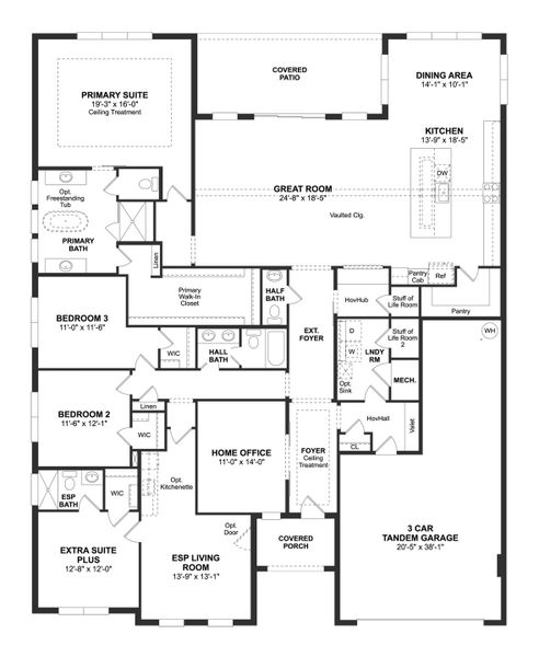 2D floor plan layout for the Helena by K. Hovnanian® Homes in Hammock Lakes, New Smyrna Beach, FL (Image 3).