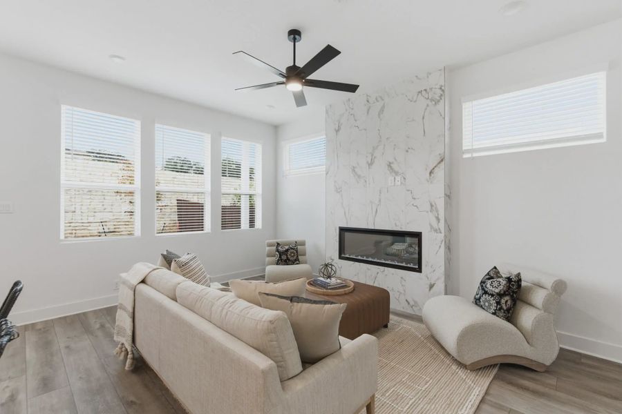 Representative furnished interior of a home built from the Balder by Chesmar Homes in Prominence Urban, San Antonio (Image 3).