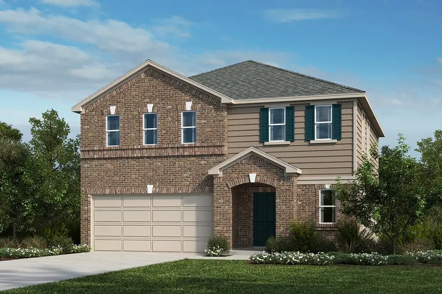 Front exterior of a new home in Overlook Ranch, Georgetown, TX, highlighting curb appeal (Image 1). Front exterior of a new home in Overlook Ranch, Georgetown, TX, highlighting curb appeal (Image 1).