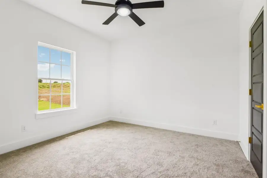 Spare room featuring light colored carpet and ceiling fan Spare room featuring light colored carpet and ceiling fan