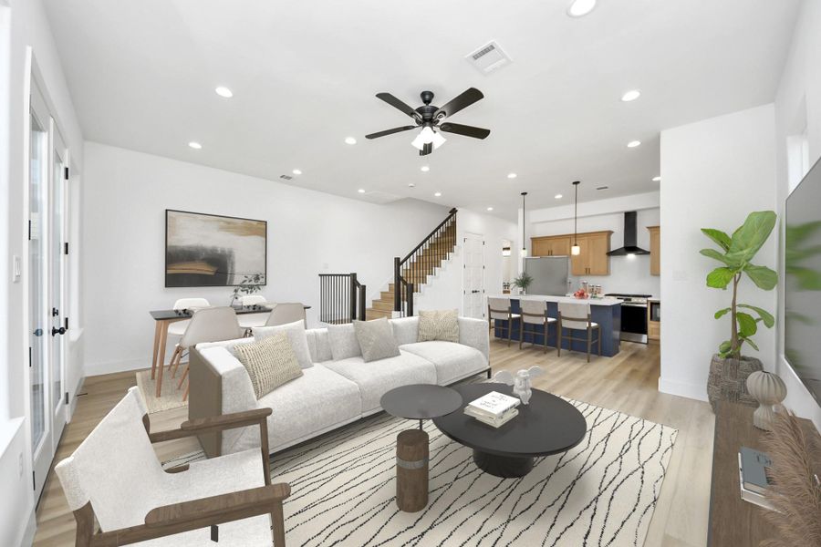 Open concept design - living room, dining area & kitchen view. Open concept design - living room, dining area & kitchen view.