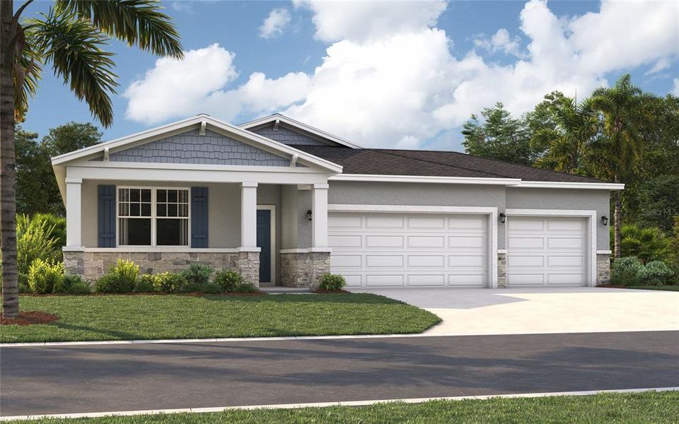 Front exterior of a new home in Groves at Grand Island, Grand Island, FL, highlighting curb appeal (Image 1). Front exterior of a new home in Groves at Grand Island, Grand Island, FL, highlighting curb appeal (Image 1).