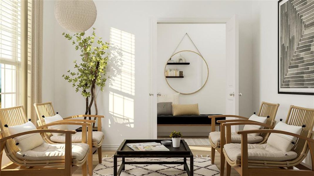 Living area featuring hardwood / wood-style floors