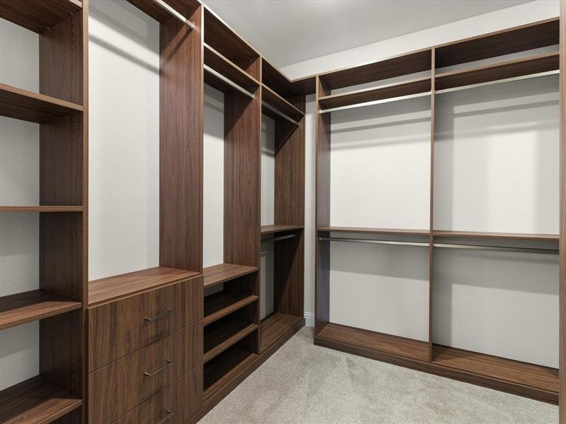 Spacious closet with light colored carpet