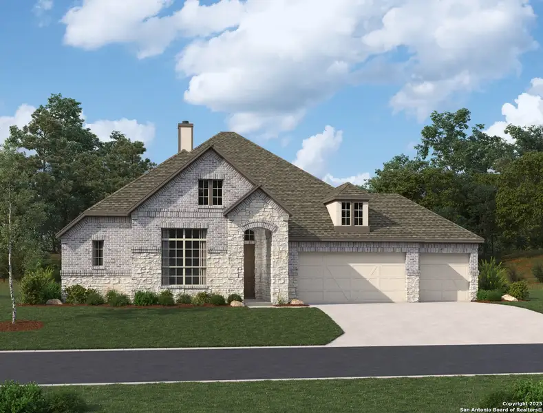 Front exterior of a new home in , Castroville, TX, highlighting curb appeal (Image 1).