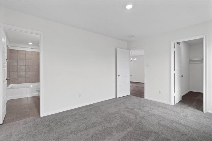 Additional view from primary bedroom looking at walk-in closet and entrance to the primary bathroom.