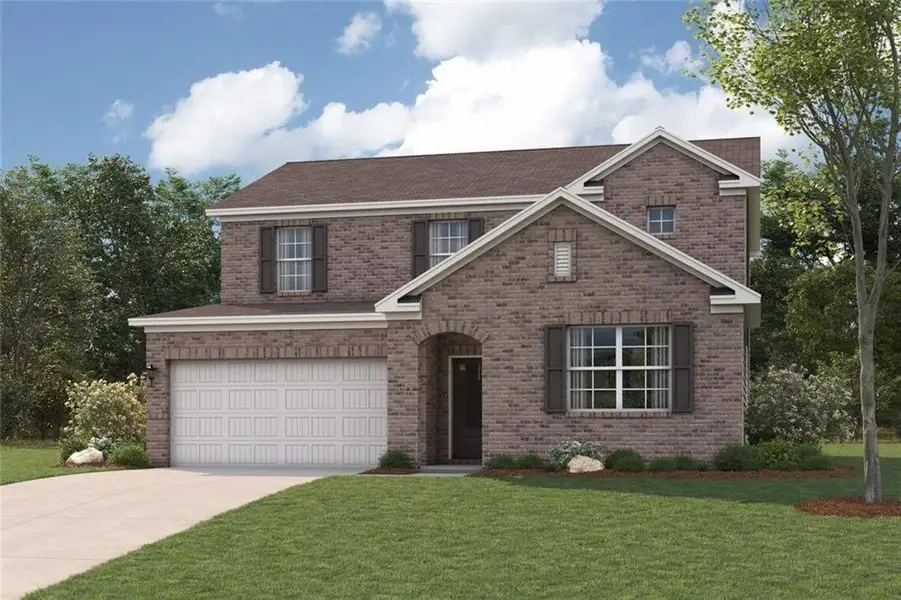 Front exterior of a new home in Belleview Manor, Fairburn, GA, highlighting curb appeal (Image 1). Front exterior of a new home in Belleview Manor, Fairburn, GA, highlighting curb appeal (Image 1).