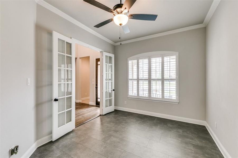 Downstairs office with french doors