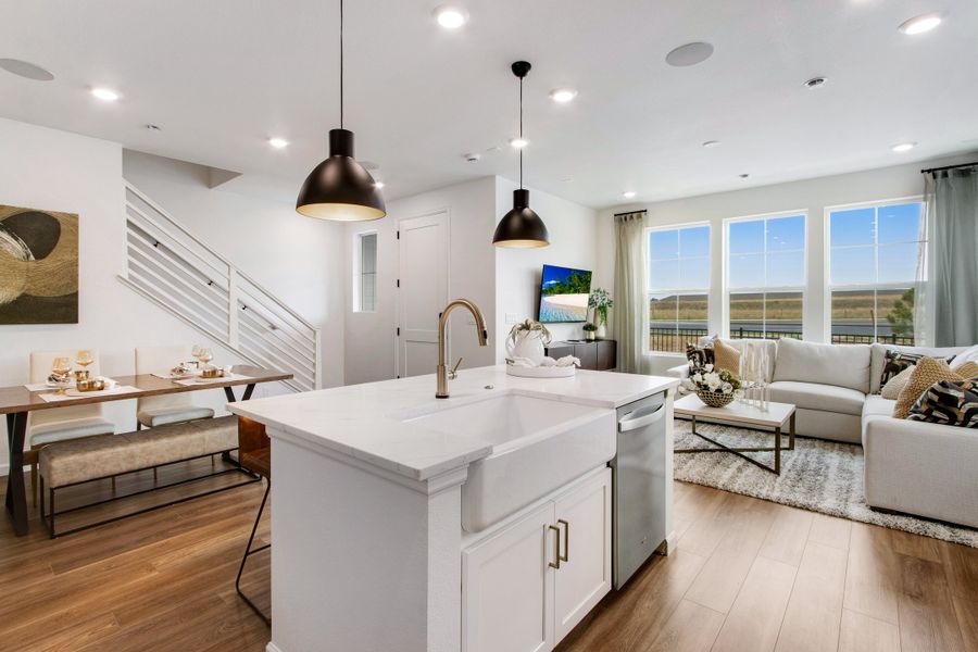 Furnished interior view inside a new home in Candelas Townhomes, Arvada (Image 10). Furnished interior view inside a new home in Candelas Townhomes, Arvada (Image 10).