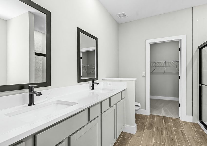 Serene master bathroom.